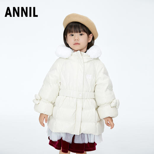 【实体店同款】女童甜美可爱75%鸭绒收腰中长款羽绒服可脱卸毛领2023年冬季新款安奈儿童装XG345652 商品图2
