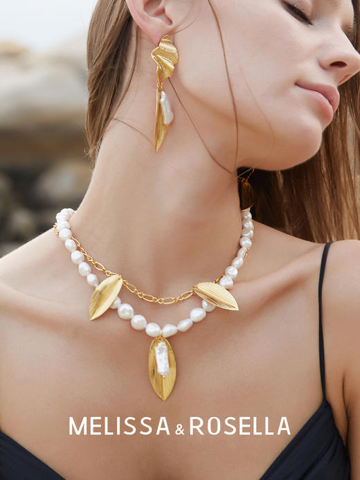 双层链条天然珍珠叶子项链 商品图1