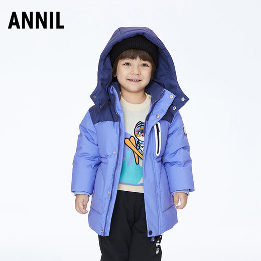 ☆【实体店同款】男童防风防水防油80%鹅绒中长款羽绒服可拆卸帽子2023年冬季新款安奈儿童装XB345663 商品图1