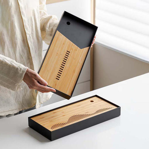 无闻 长方形竹制觅何竹盘禅意干泡盘储水式茶水托盘家用客厅泡茶盘 商品图0