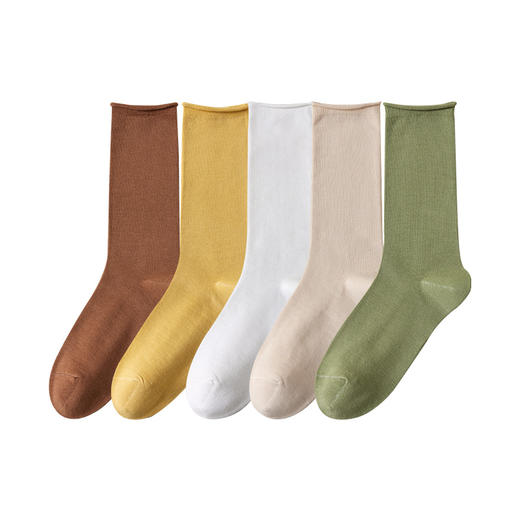 洁丽雅5双装长筒女袜堆堆袜简约纯色高棉松口卷边亲肤舒适袜子女 商品图12