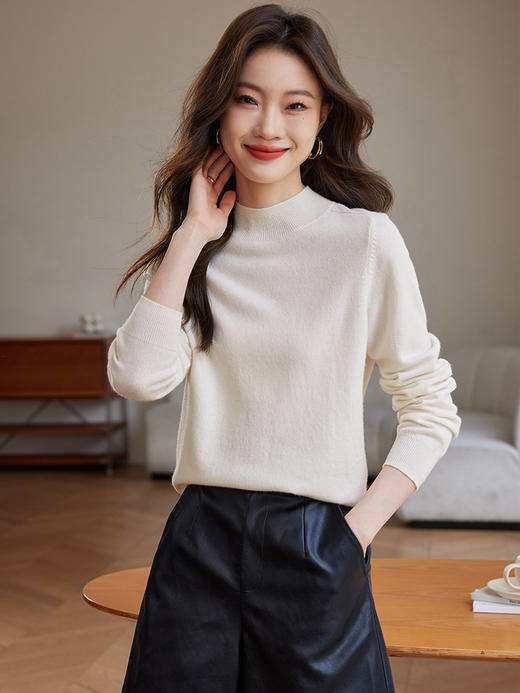 【年货节】熙世界红色100%纯羊毛衫女秋冬款半高领毛衣宽松羊绒针织打底衫 商品图6