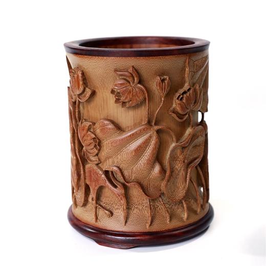和谐(荷蟹)°竹笔筒镶口底13*15.5cm 商品图4