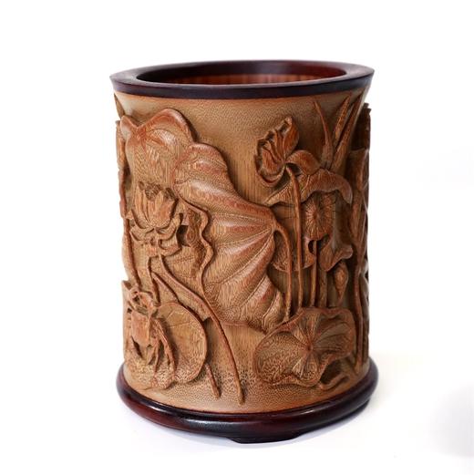 和谐(荷蟹)°竹笔筒镶口底13*15.5cm 商品图1