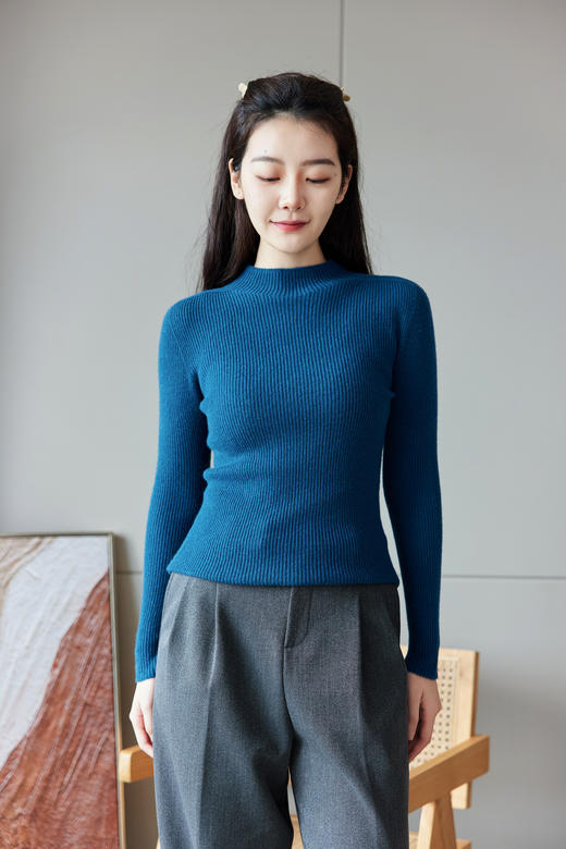 罗纹显瘦修身羊绒衫（一口价） 商品图0