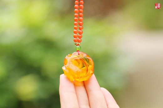 [ 福花 ]  金珀牡丹花吊坠 商品图5