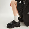 西遇厚底小皮鞋女新款英伦风锁扣系带单鞋黑色加绒乐福鞋D0046289 商品缩略图2