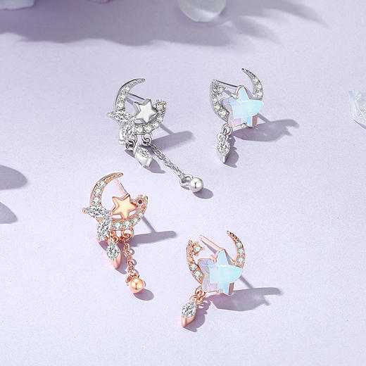 【月伴星辰】S925银月光石不对称流苏耳饰【JHY-E000619B】 商品图3