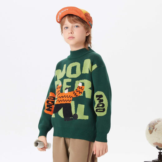 【MQD】童装男大童冬新款童趣字母半高领毛衣 商品图0