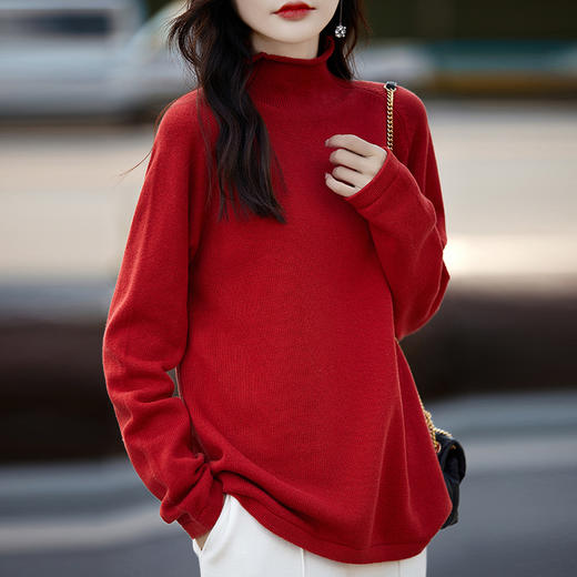 纤束马重磅纯棉卷边半高领针织衫 JG-2329 商品图1