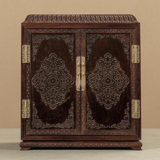 紫檀浮雕缠枝纹盝顶书箱 商品图0