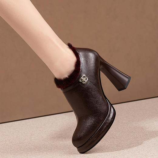舒适百搭，冬季加绒保暖防水台高跟单鞋HY-H3284 商品图5
