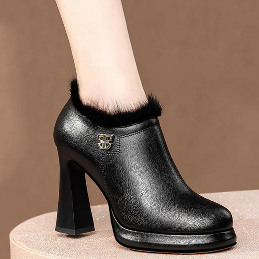 舒适百搭，冬季加绒保暖防水台高跟单鞋HY-H3284 商品图0