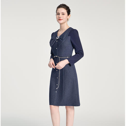 司歌冬连衣裙精致优雅v领长袖裙子收腰气质A881093 商品图0