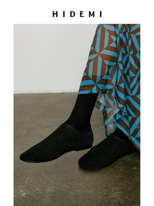 HIDEMI 网格艺术感编织系列圆头一脚蹬拉链平底鞋 商品图6