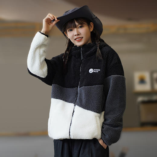 熊猫联名骆驼户外中性开襟连帽羊羔抓绒衣男款外套女秋冬卫衣开衫 A13CAVV009 商品图1