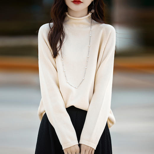 纤束马重磅纯棉卷边半高领针织衫 JG-2329 商品图9