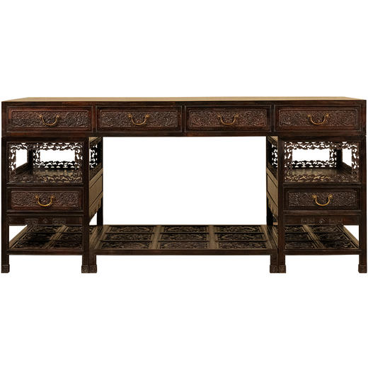 二十世纪 紫檀满雕云龙纹架几书案 商品图5