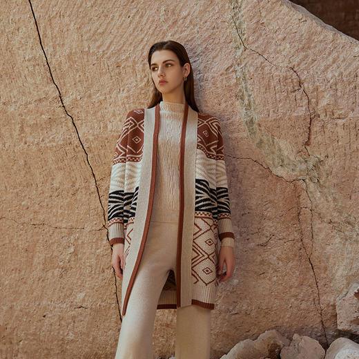 【民族风针织羊绒披肩开衫】羊绒世家秋冬新品100%山羊绒中长款羊绒开衫外套 商品图1