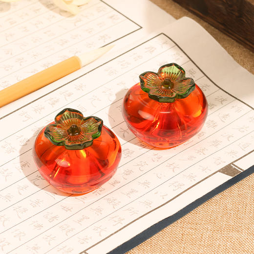 【庆学堂】柿子镇纸 水晶柿子 书画镇纸专用 书房创意小摆件 柿柿如意/好事成双 镇尺 商品图4