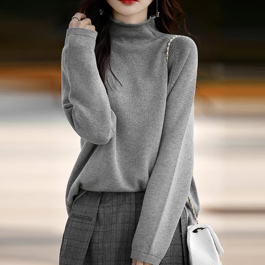 纤束马重磅纯棉卷边半高领针织衫 JG-2329 商品图10