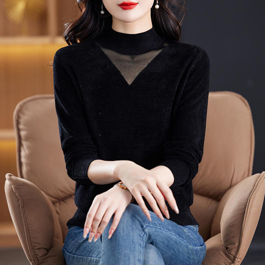 今年流行的漂亮毛衣秋冬2023新款黑色内搭减龄短款时尚打底衫CC-17-3682 商品图0
