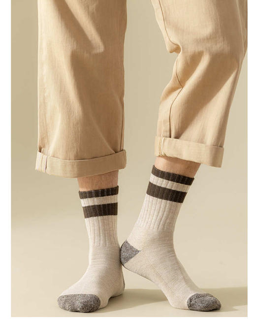 老米优品/ 男款！《双杠复古设计男士加绒毛圈袜》男士中筒袜，冬季加厚保暖简约两杠加绒长袜毛巾底袜子 商品图8