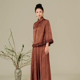 荷言GL 暖阁 兰花芳草纹重磅提花阔腿裤复古百搭