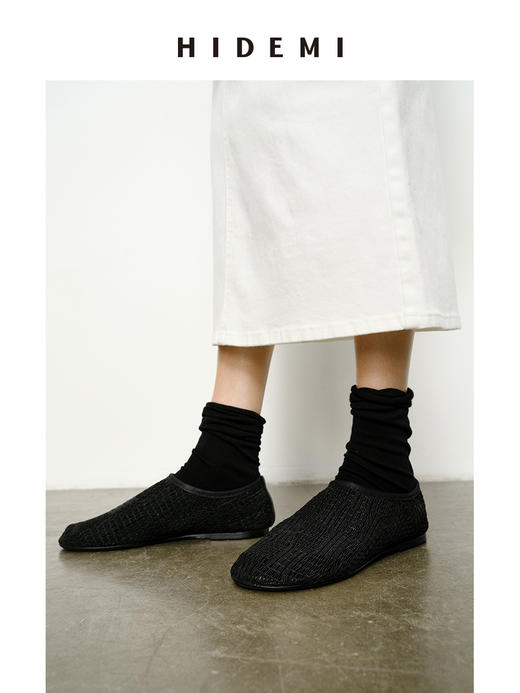HIDEMI 网格艺术感编织系列圆头一脚蹬拉链平底鞋 商品图7