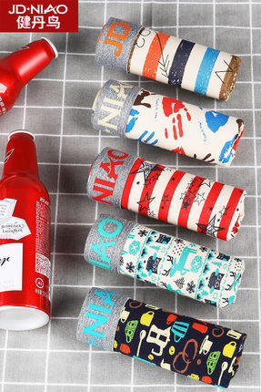 「5条礼盒装！数套可选」健丹鸟男士内裤 男棉制平角裤印花大码短裤衩潮流四角内衣裤头 商品图2