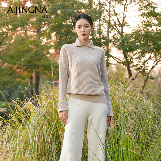 【商场同款】阿菁娜时尚经典羊毛落肩针织衫A28D301113 商品图0