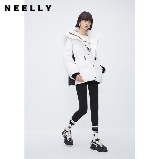 NEELLY纳俪商场同款黑白撞色工装羽绒服女真貉子毛领保暖抗寒外套N23121L01216 商品图1
