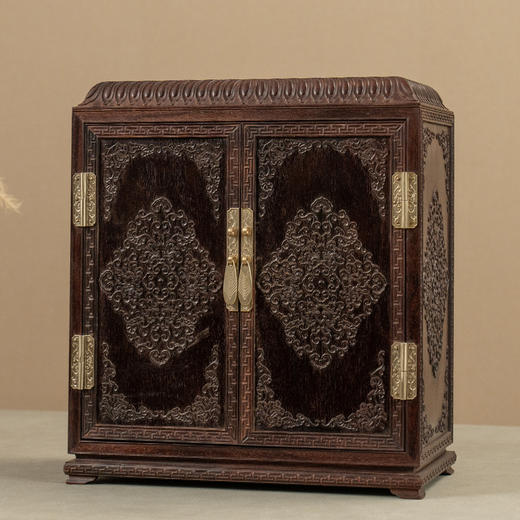 紫檀浮雕缠枝纹盝顶书箱 商品图4