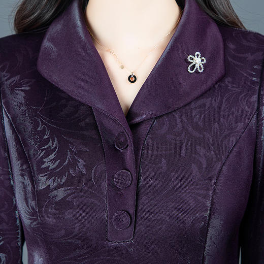 长款高腰打底裙，秋冬中年妈妈时尚加绒加厚长袖连衣裙过膝QYM-KED-H1513 -Y 商品图3