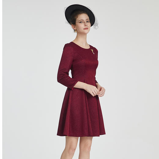 司歌喜庆长袖连衣裙弹力圆领收腰A881216 商品图2