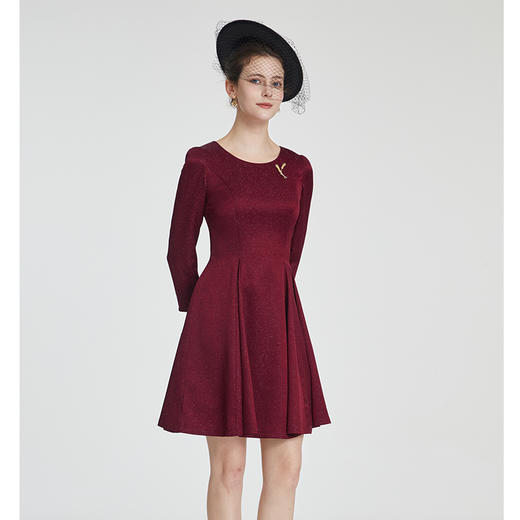 司歌喜庆长袖连衣裙弹力圆领收腰A881216 商品图4