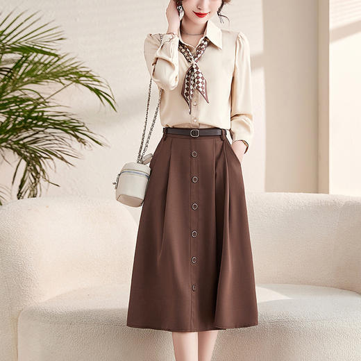 气质显瘦休闲中长款半身裙衬衣两件套装SMZ10634 商品图0