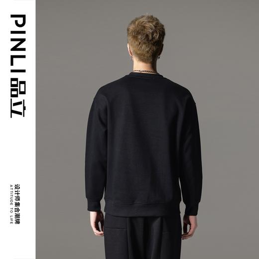 PINLI品立2024冬季新款压褶印花卡通猫圆领套头卫衣男BG233109047 商品图2