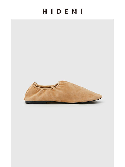HIDEMI 羊麂皮圆头松紧一脚蹬平底鞋 卡其色/深棕色 商品图9