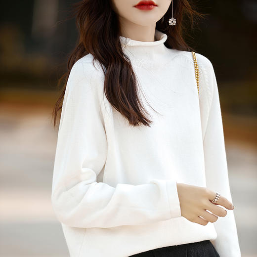 纤束马重磅纯棉卷边半高领针织衫 JG-2329 商品图7