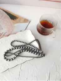 OKBA60363时尚百搭素款手工深灰色玻璃珠颈链项链