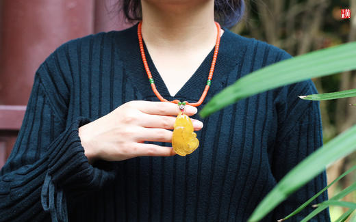 蜜蜡【凤凰】吊坠，配保山南红珠链 商品图4