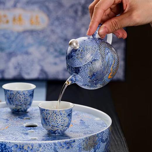 腾龙盛世999纯银掐丝珐琅青花12头茶器套装 商品图1