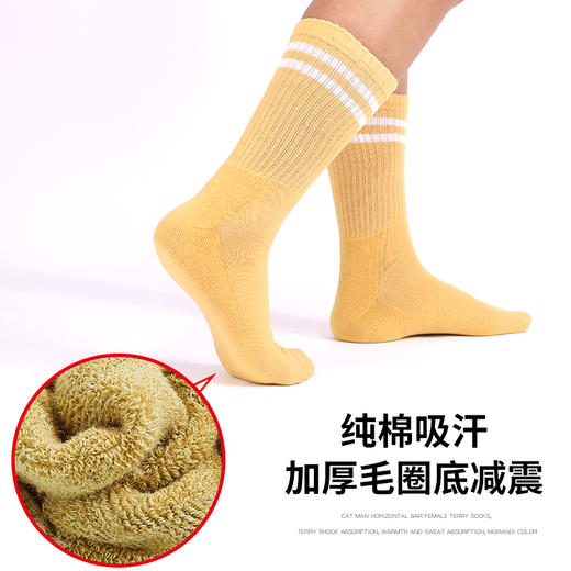 洁丽雅3双装纯棉加厚毛圈时尚长筒女袜条纹款亲肤保暖袜子女 商品图4