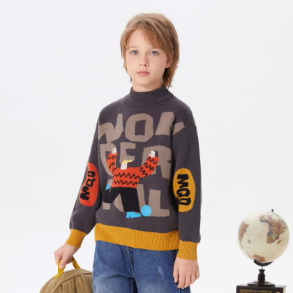 【MQD】童装男大童冬新款童趣字母半高领毛衣 商品图1