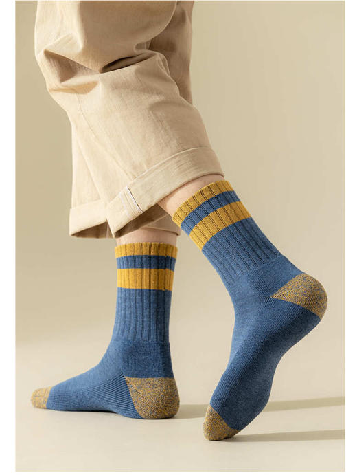 老米优品/ 男款！《双杠复古设计男士加绒毛圈袜》男士中筒袜，冬季加厚保暖简约两杠加绒长袜毛巾底袜子 商品图10