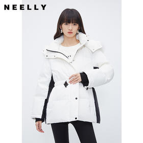 NEELLY纳俪商场同款黑白撞色工装羽绒服女真貉子毛领保暖抗寒外套N23121L01216