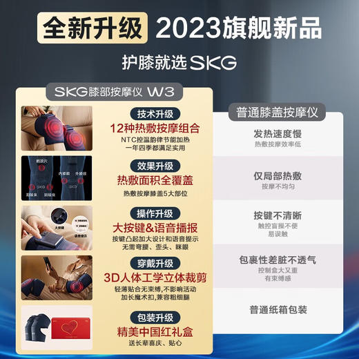 SKG膝盖按摩仪器膝部膝关节腿部保暖电加热暖膝热敷老寒腿 生日礼物实用送父母爸妈长辈男女友礼品 【热敷&按摩款-双支装】W3一代 时尚款/舒享款 商品图1