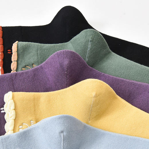 洁丽雅5双装短袜女袜精梳棉牙边刺绣短筒女袜亲肤舒适简约袜子女 商品图2