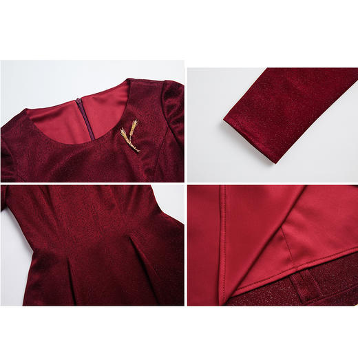 司歌喜庆长袖连衣裙弹力圆领收腰A881216 商品图1